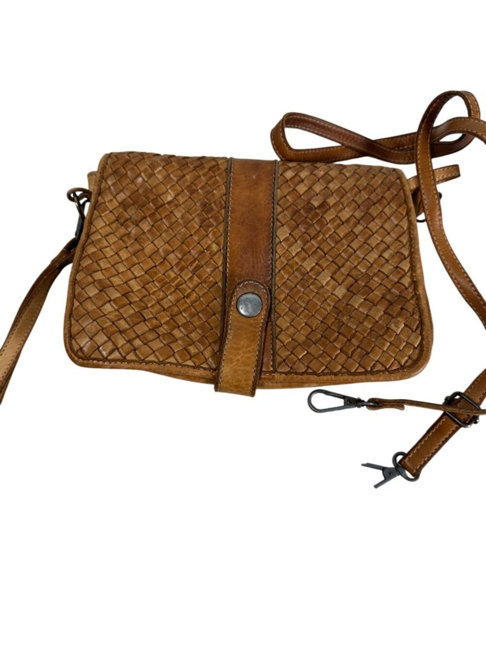 Viola Castellani Brown Woven Leather Crossbody Bag Wristlet Adjustable Strap Ita